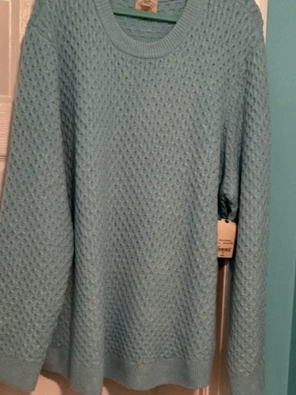 St John’s Bay Belize Aqua Diamond Lattice Knit Long Sleeve Sweater 3X  - NWT